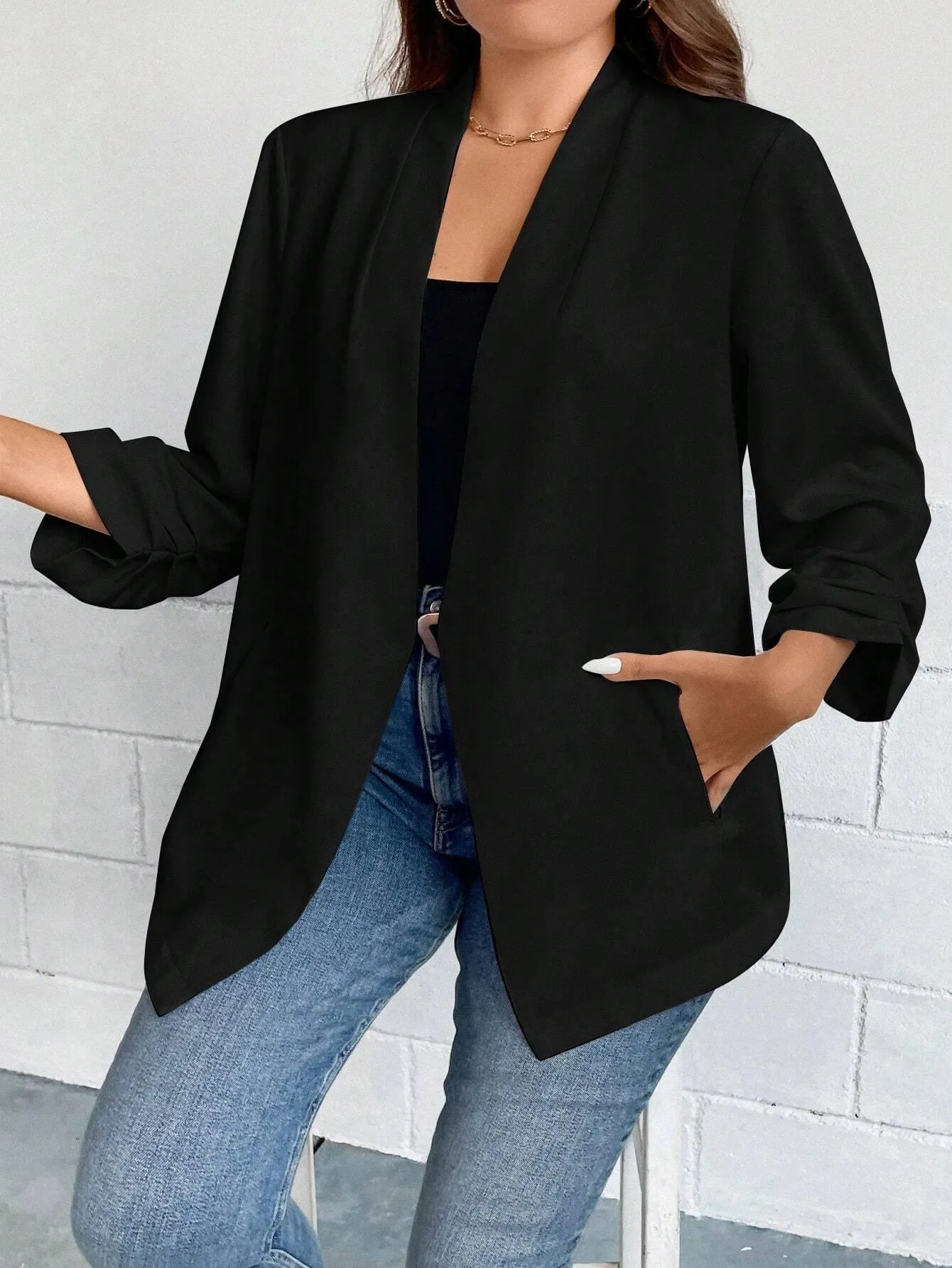 Blazer Liso Preto Plus Size - Vittoria