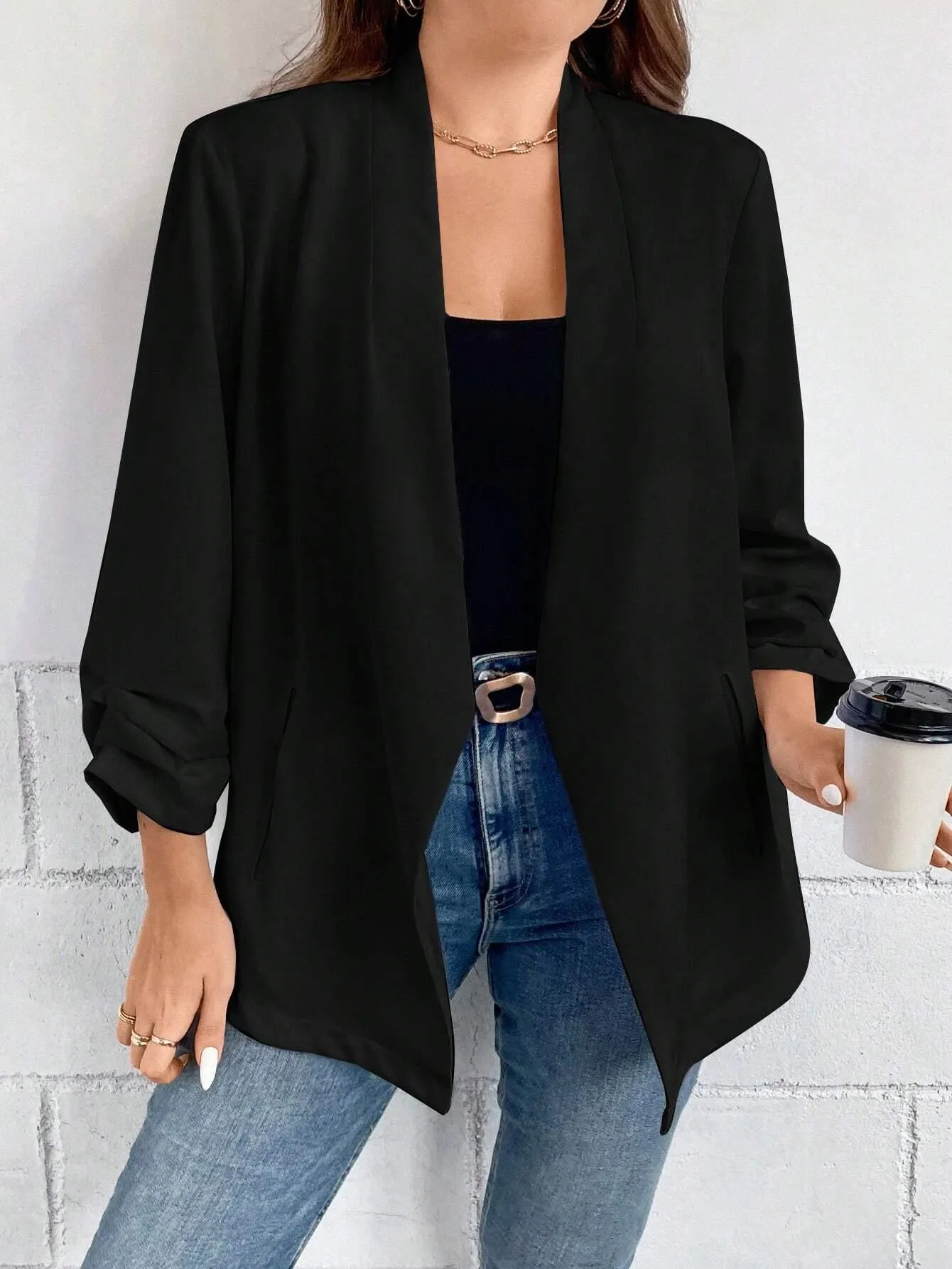 Blazer Liso Preto Plus Size - Vittoria