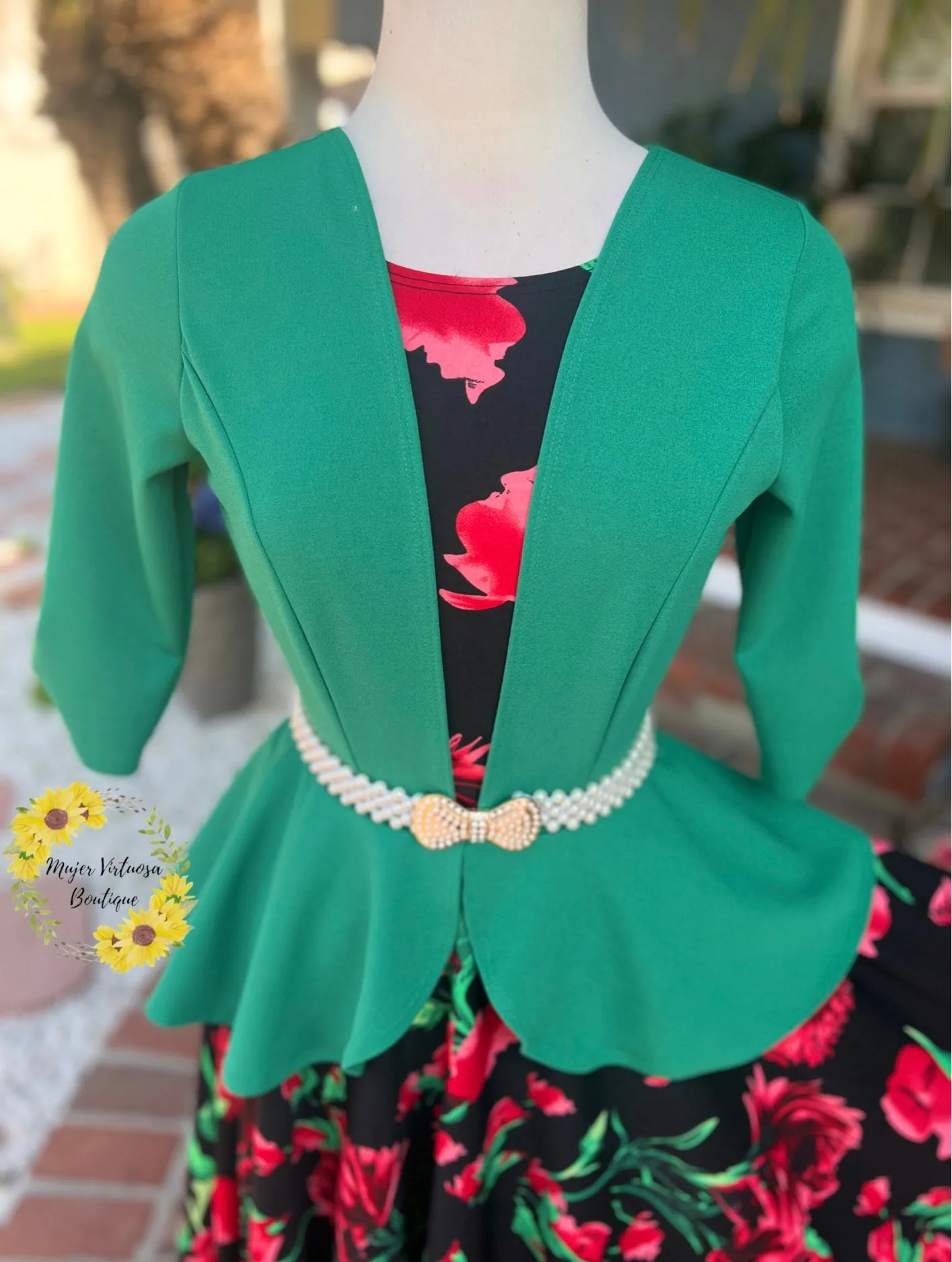 Helena Green Blazer Floral Dress