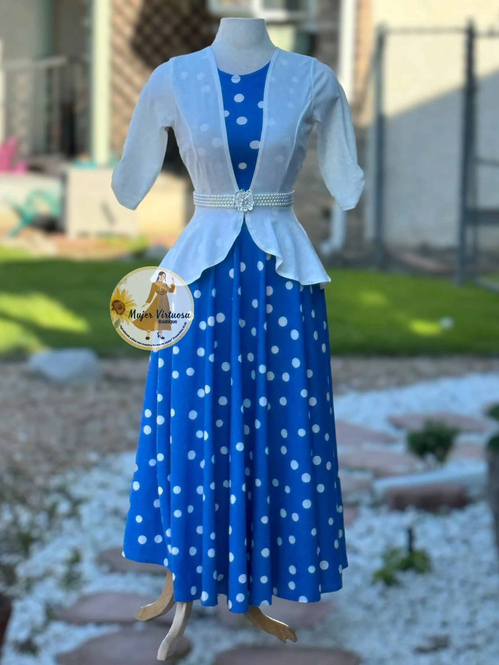 Helena White & Blue Polka Dot Blazer Dress