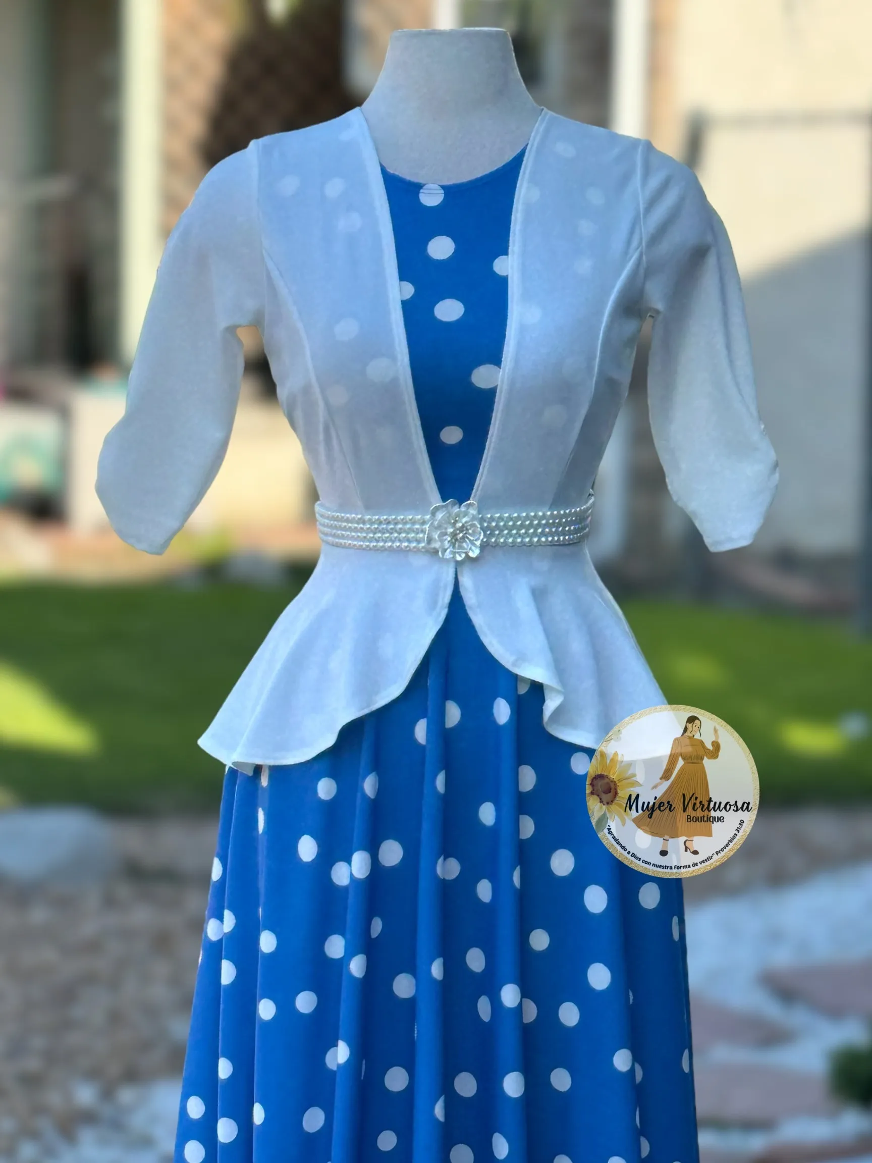 Helena White & Blue Polka Dot Blazer Dress