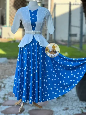 Helena White & Blue Polka Dot Blazer Dress