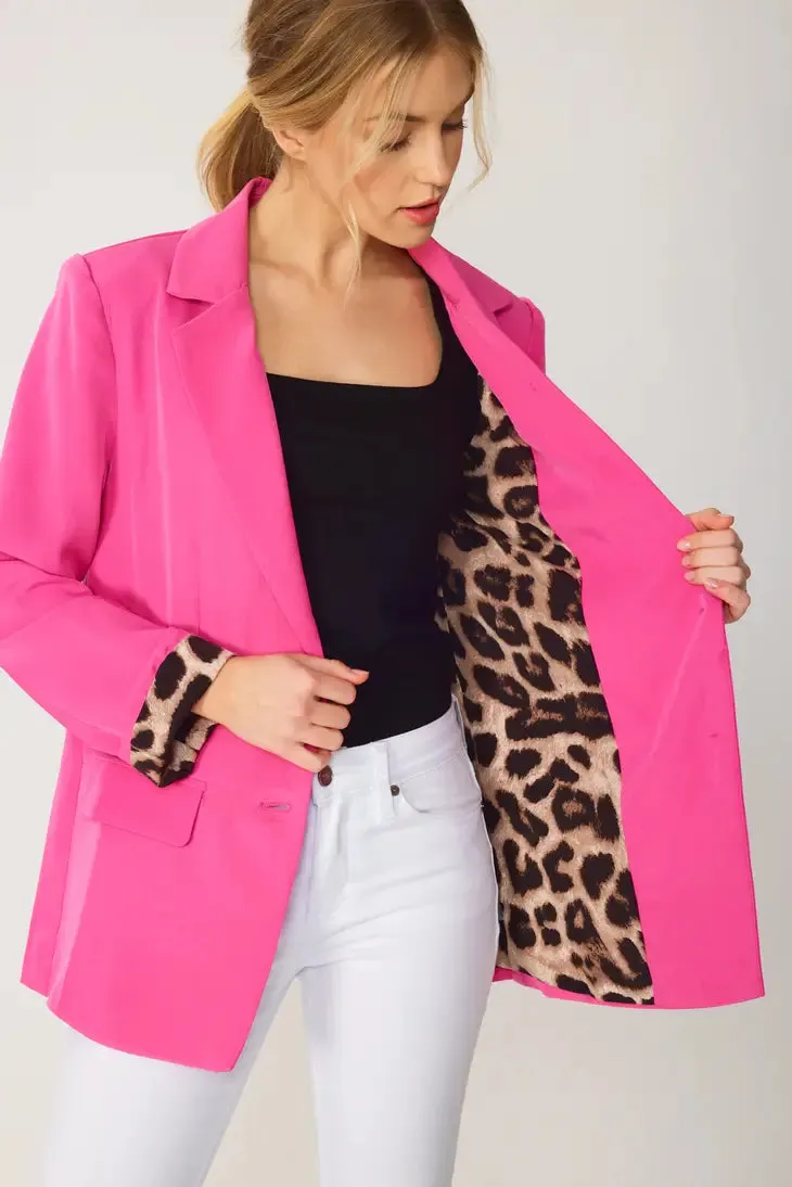 Hot Pink Solid Button Blazer