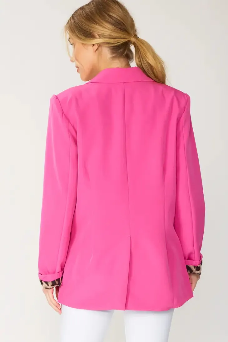 Hot Pink Solid Button Blazer