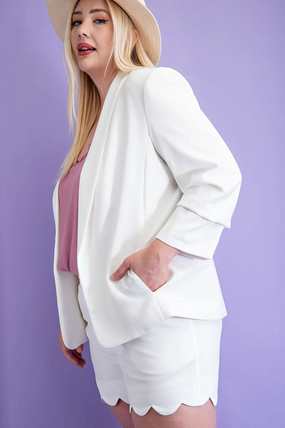 Plus Lapel White Blazer